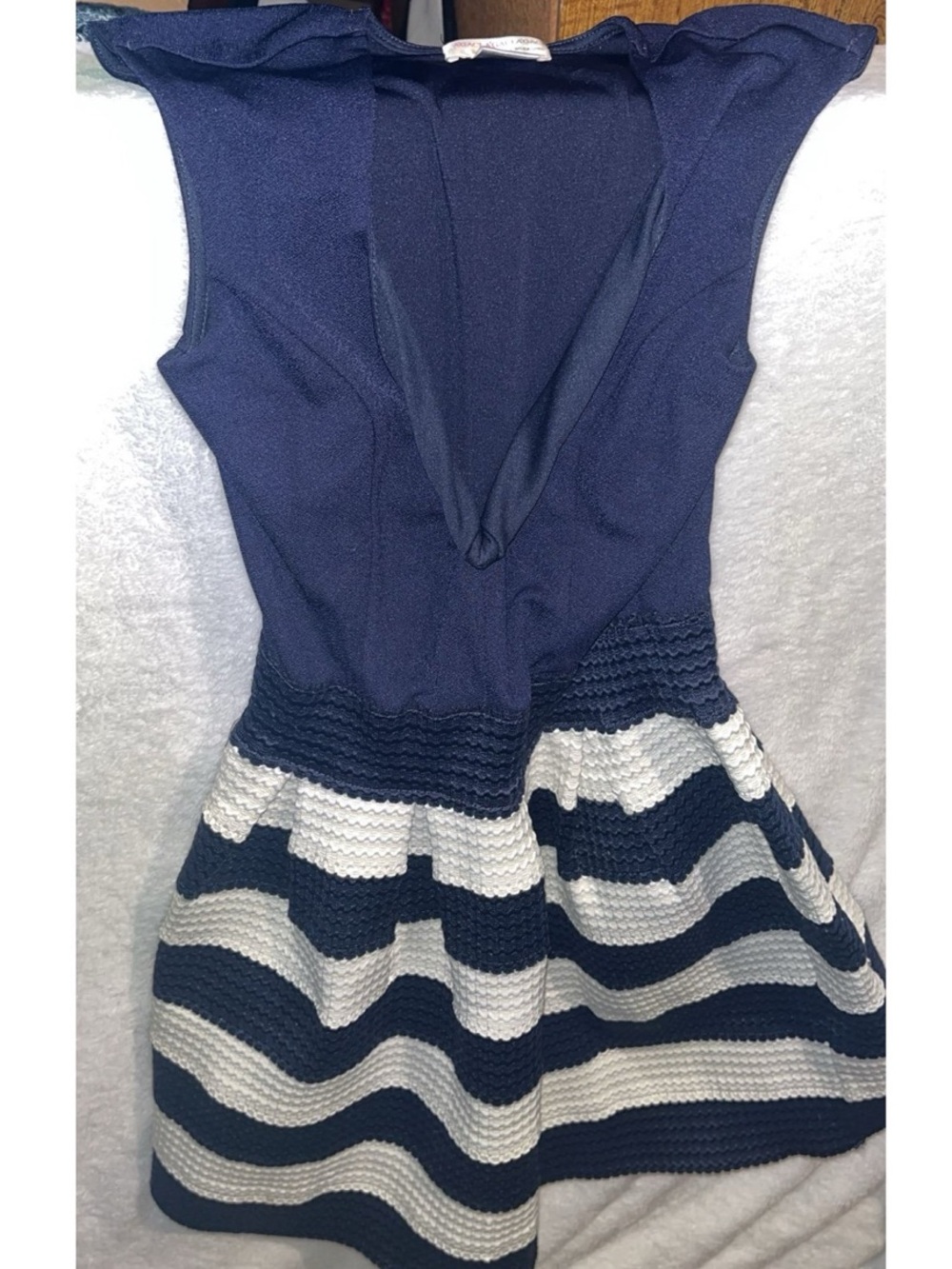 a'gaci Navy and White Striped Fit-and-Flare Dress
